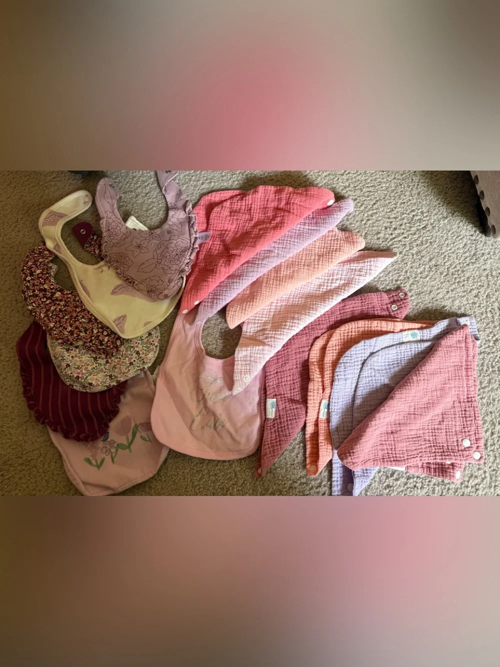 Assorted Pink and Peach Baby Bibs and Bandana Drool Bibs - Soft Muslin